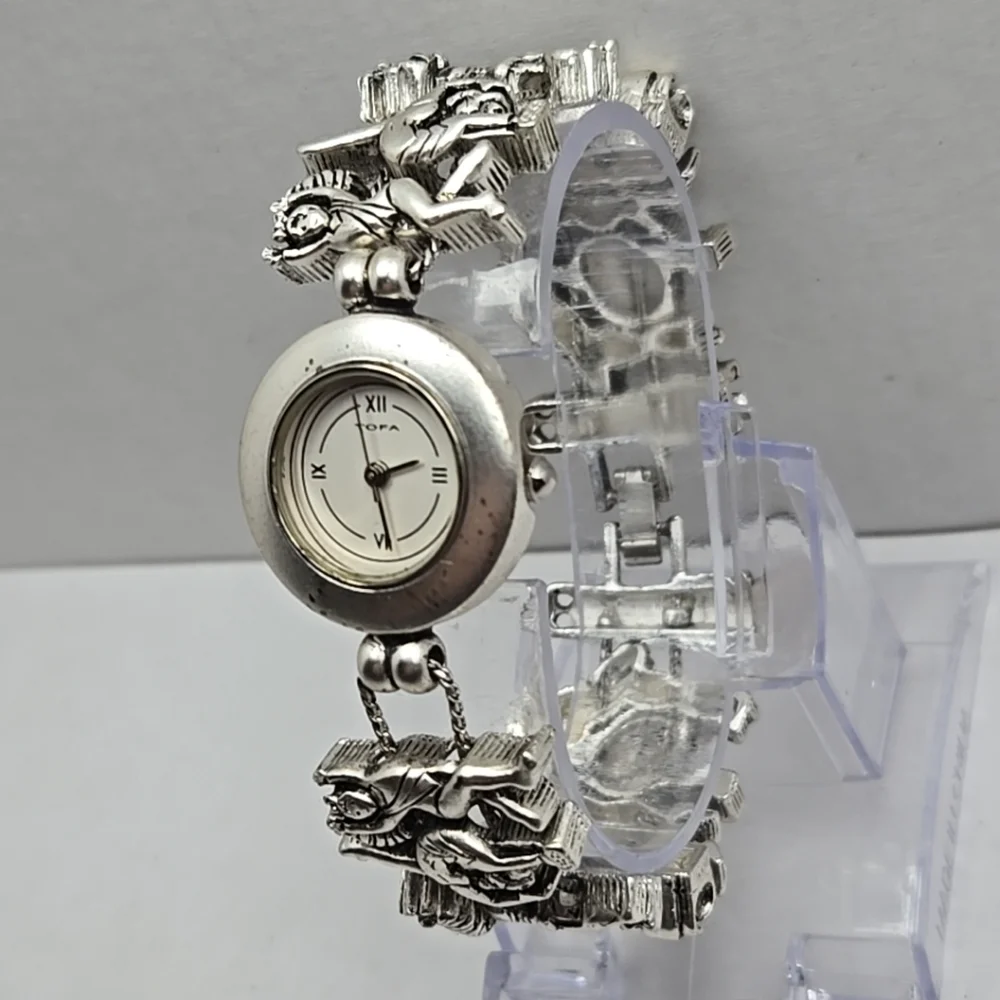 Vintage Rare Tofa Silde Gymnastics Dance Charm Bracelet Watch Silver New Battery